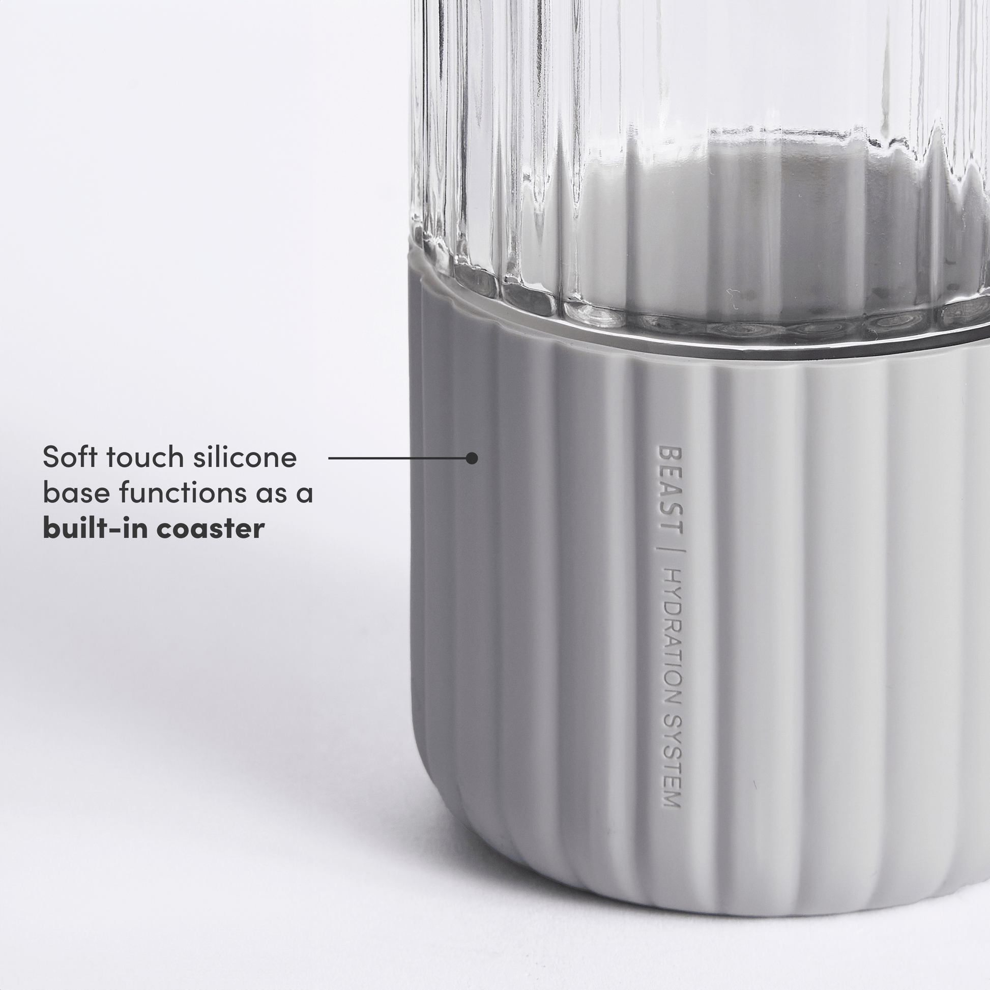 Beast Health Glass Bottle | Soft touch silicone base | Pebble Grey